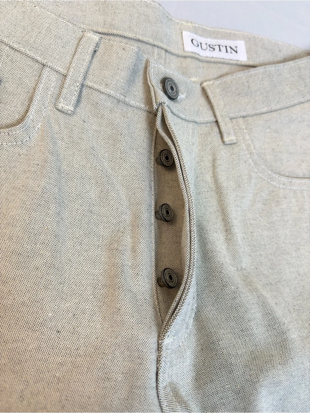 Gustin Straight Fit Natural Denim Pants USA Made Oatmeal Canvas